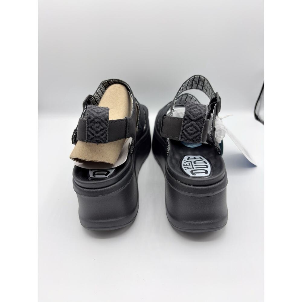 Hey Dude Delray Buckle Classic Women's Black Leather Platform Sandals Sz 10 NWT - Picture 5 of 9